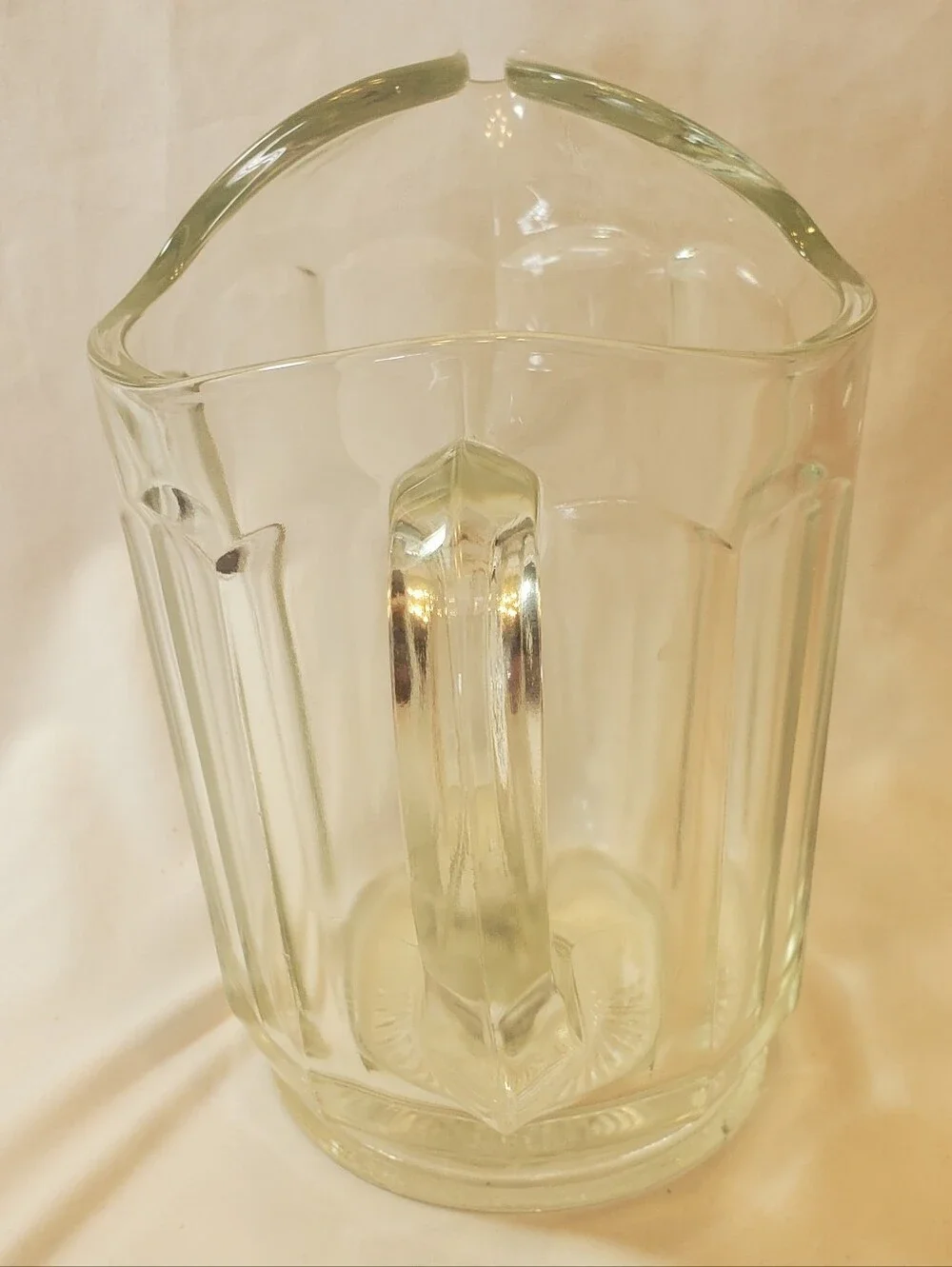 Depression Glass Vtg Clear Glass Panel Pitcher - Classic Beverage Server Ice Lip